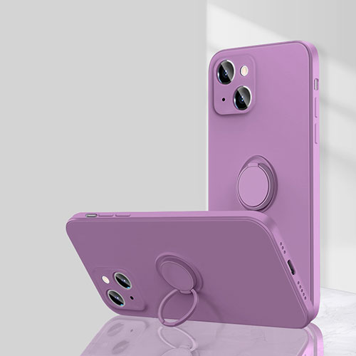 Ultra-thin Silicone Gel Soft Case Cover with Magnetic Finger Ring Stand G01 for Apple iPhone 14 Plus Purple