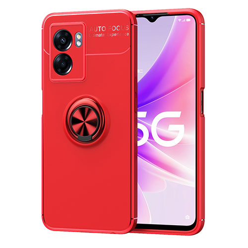 Ultra-thin Silicone Gel Soft Case Cover with Magnetic Finger Ring Stand JM1 for Oppo A56S 5G Red