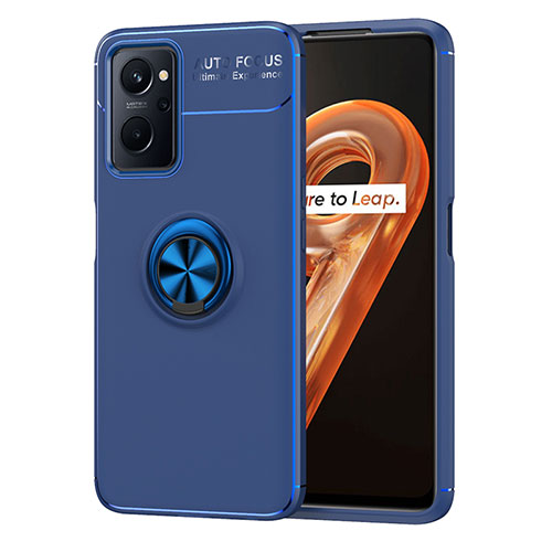 Ultra-thin Silicone Gel Soft Case Cover with Magnetic Finger Ring Stand JM1 for Oppo A96 4G Blue