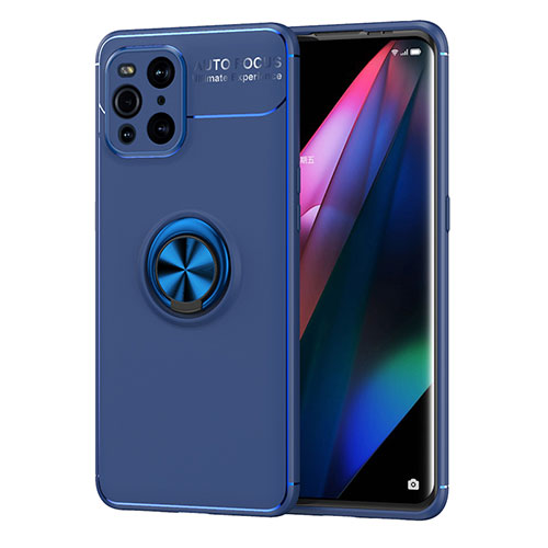 Ultra-thin Silicone Gel Soft Case Cover with Magnetic Finger Ring Stand JM1 for Oppo Find X3 Pro 5G Blue