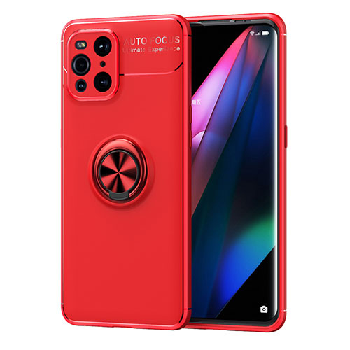 Ultra-thin Silicone Gel Soft Case Cover with Magnetic Finger Ring Stand JM1 for Oppo Find X3 Pro 5G Red