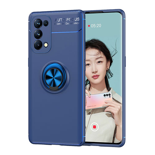 Ultra-thin Silicone Gel Soft Case Cover with Magnetic Finger Ring Stand JM1 for Oppo Reno6 Pro+ Plus 5G Blue