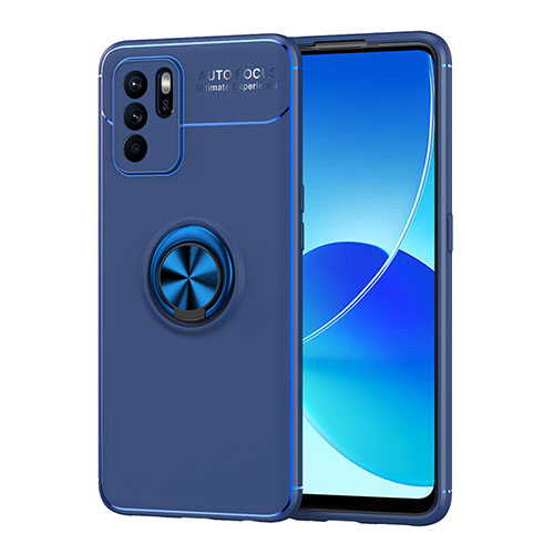 Ultra-thin Silicone Gel Soft Case Cover with Magnetic Finger Ring Stand JM1 for Oppo Reno6 Z 5G Blue