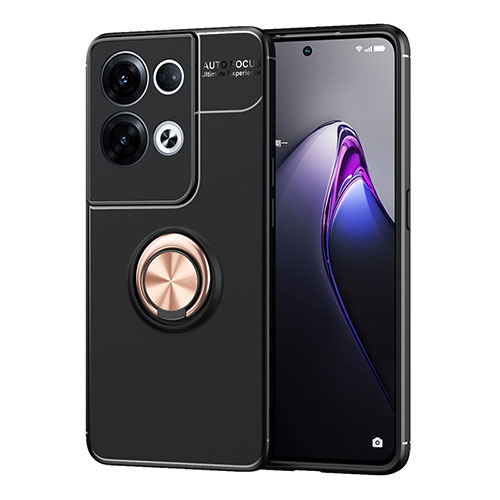 Ultra-thin Silicone Gel Soft Case Cover with Magnetic Finger Ring Stand JM1 for Oppo Reno8 Pro 5G Gold and Black