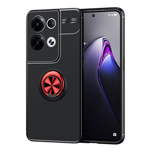 Ultra-thin Silicone Gel Soft Case Cover with Magnetic Finger Ring Stand JM1 for Oppo Reno8 Pro 5G Red and Black