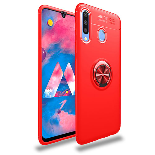 Ultra-thin Silicone Gel Soft Case Cover with Magnetic Finger Ring Stand JM1 for Samsung Galaxy A20 Red
