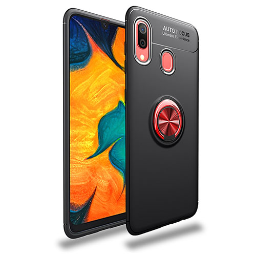 Ultra-thin Silicone Gel Soft Case Cover with Magnetic Finger Ring Stand JM1 for Samsung Galaxy A40 Red and Black
