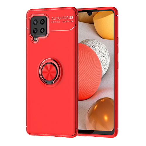 Ultra-thin Silicone Gel Soft Case Cover with Magnetic Finger Ring Stand JM1 for Samsung Galaxy A42 5G Red