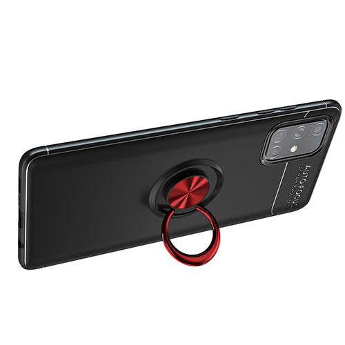 Ultra-thin Silicone Gel Soft Case Cover with Magnetic Finger Ring Stand JM1 for Samsung Galaxy A71 5G Red and Black