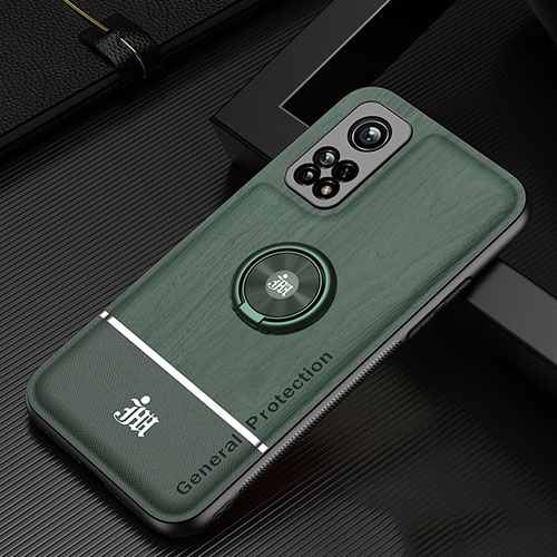 Ultra-thin Silicone Gel Soft Case Cover with Magnetic Finger Ring Stand JM1 for Xiaomi Mi 10T Pro 5G Green