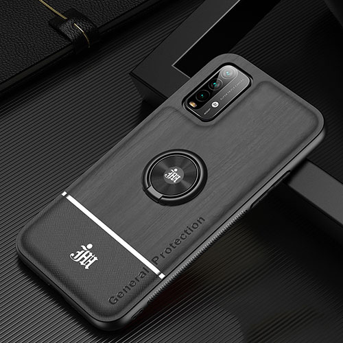 Ultra-thin Silicone Gel Soft Case Cover with Magnetic Finger Ring Stand JM1 for Xiaomi Redmi 9T 4G Black