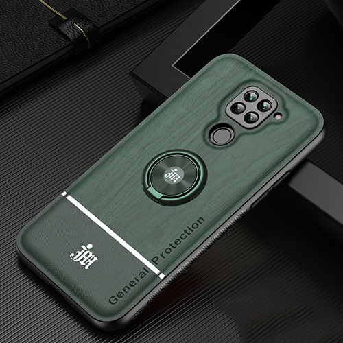 Ultra-thin Silicone Gel Soft Case Cover with Magnetic Finger Ring Stand JM1 for Xiaomi Redmi Note 9 Green