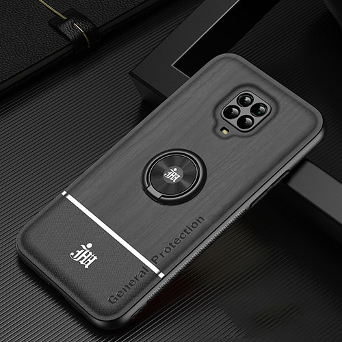 Ultra-thin Silicone Gel Soft Case Cover with Magnetic Finger Ring Stand JM1 for Xiaomi Redmi Note 9S Black