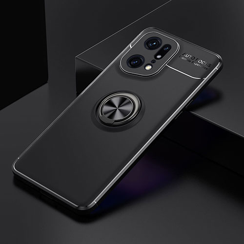 Ultra-thin Silicone Gel Soft Case Cover with Magnetic Finger Ring Stand JM2 for Oppo Find X5 Pro 5G Black