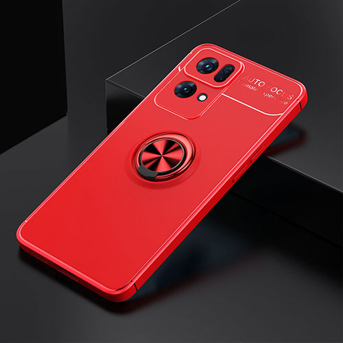 Ultra-thin Silicone Gel Soft Case Cover with Magnetic Finger Ring Stand JM2 for Oppo Reno7 Pro 5G Red
