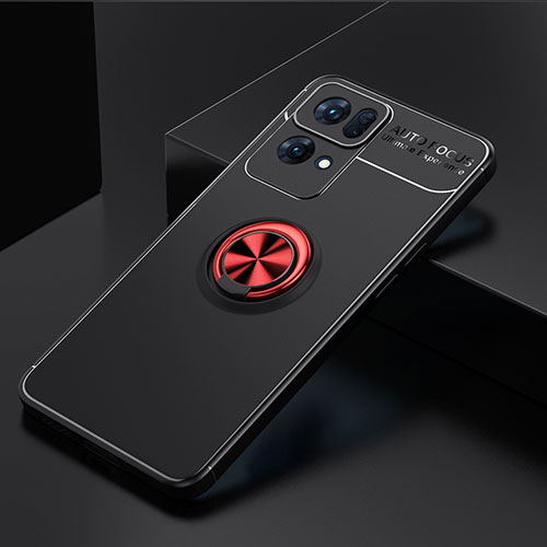 Ultra-thin Silicone Gel Soft Case Cover with Magnetic Finger Ring Stand JM2 for Oppo Reno7 Pro 5G Red and Black
