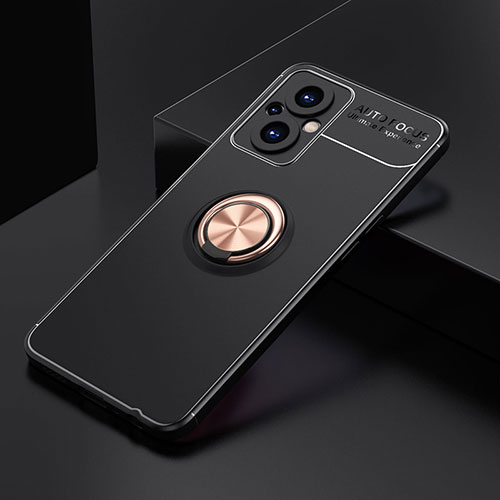 Ultra-thin Silicone Gel Soft Case Cover with Magnetic Finger Ring Stand JM2 for Oppo Reno7 Z 5G Gold and Black