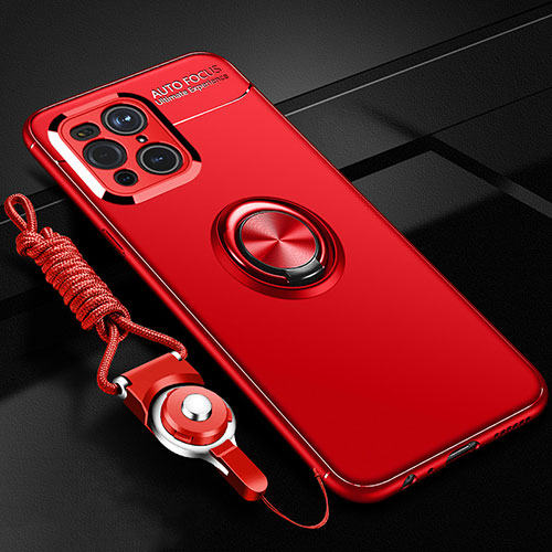 Ultra-thin Silicone Gel Soft Case Cover with Magnetic Finger Ring Stand JM3 for Oppo Find X3 Pro 5G Red