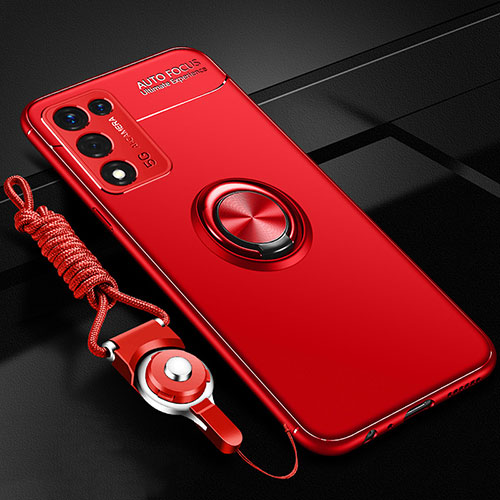 Ultra-thin Silicone Gel Soft Case Cover with Magnetic Finger Ring Stand JM3 for Oppo K9S 5G Red