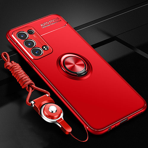 Ultra-thin Silicone Gel Soft Case Cover with Magnetic Finger Ring Stand JM3 for Oppo Reno6 Pro 5G Red