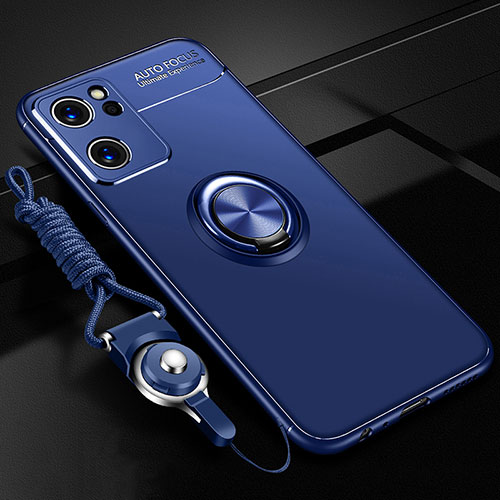 Ultra-thin Silicone Gel Soft Case Cover with Magnetic Finger Ring Stand JM3 for Oppo Reno7 5G Blue