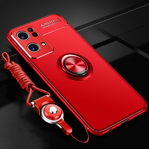 Ultra-thin Silicone Gel Soft Case Cover with Magnetic Finger Ring Stand JM3 for Oppo Reno7 Pro 5G Red