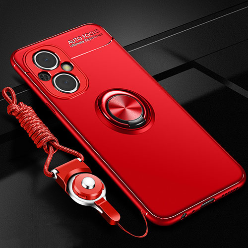 Ultra-thin Silicone Gel Soft Case Cover with Magnetic Finger Ring Stand JM3 for Oppo Reno7 Z 5G Red