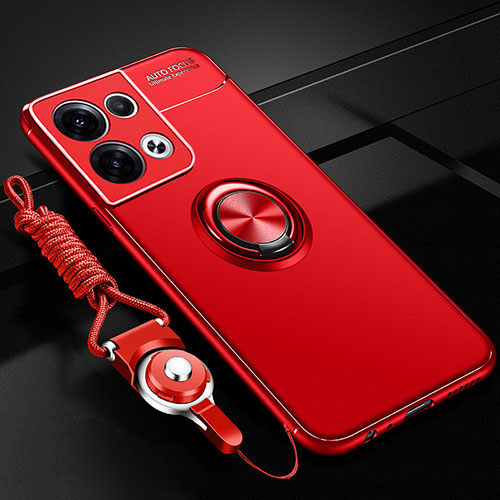 Ultra-thin Silicone Gel Soft Case Cover with Magnetic Finger Ring Stand JM3 for Oppo Reno8 Pro 5G Red