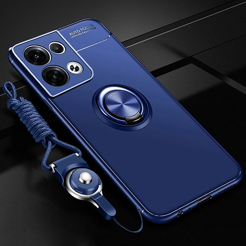 Ultra-thin Silicone Gel Soft Case Cover with Magnetic Finger Ring Stand JM3 for Oppo Reno9 5G Blue