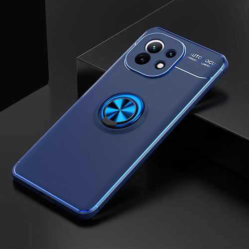 Ultra-thin Silicone Gel Soft Case Cover with Magnetic Finger Ring Stand K01 for Xiaomi Mi 11 5G Blue