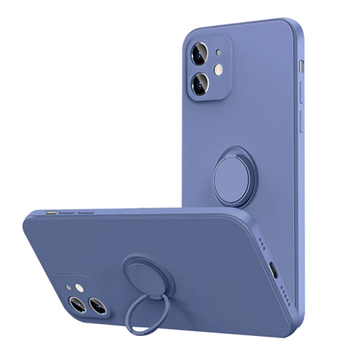 Ultra-thin Silicone Gel Soft Case Cover with Magnetic Finger Ring Stand N01 for Apple iPhone 12 Lavender Gray