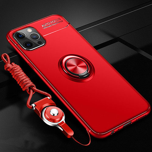 Ultra-thin Silicone Gel Soft Case Cover with Magnetic Finger Ring Stand N03 for Apple iPhone 12 Pro Max Red
