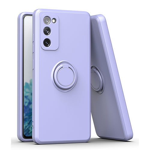 Ultra-thin Silicone Gel Soft Case Cover with Magnetic Finger Ring Stand QW1 for Samsung Galaxy S20 Lite 5G Lavender Gray