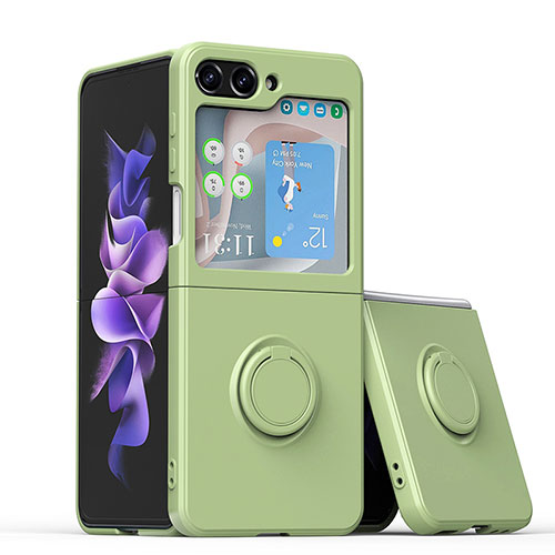 Ultra-thin Silicone Gel Soft Case Cover with Magnetic Finger Ring Stand QW1 for Samsung Galaxy Z Flip5 5G Matcha Green