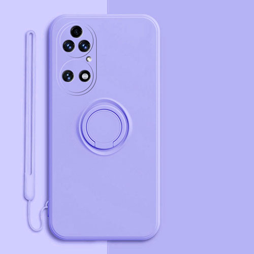 Ultra-thin Silicone Gel Soft Case Cover with Magnetic Finger Ring Stand S01 for Huawei P50 Pro Clove Purple