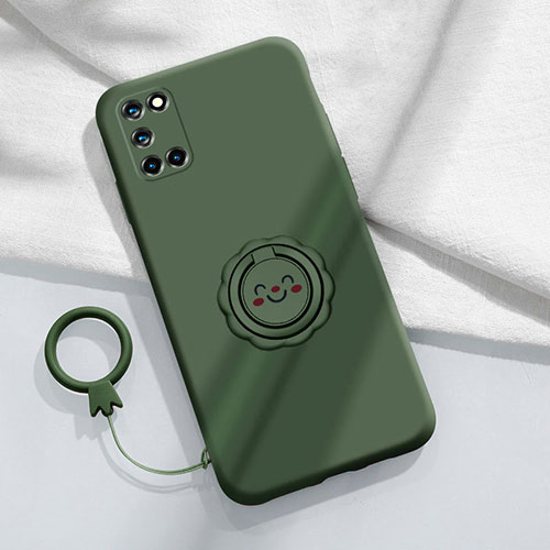 Ultra-thin Silicone Gel Soft Case Cover with Magnetic Finger Ring Stand S01 for Oppo Reno6 Pro+ Plus 5G Midnight Green