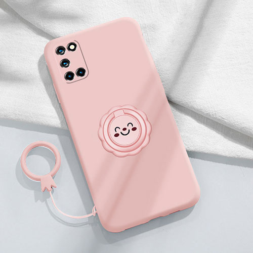 Ultra-thin Silicone Gel Soft Case Cover with Magnetic Finger Ring Stand S01 for Oppo Reno6 Pro+ Plus 5G Pink