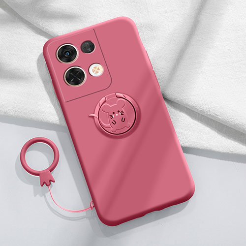 Ultra-thin Silicone Gel Soft Case Cover with Magnetic Finger Ring Stand S01 for Oppo Reno8 Pro 5G Hot Pink