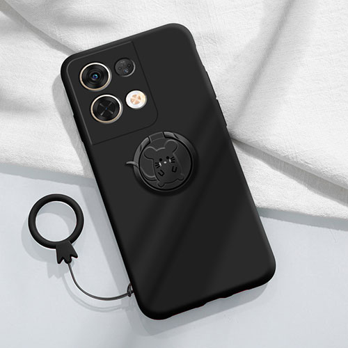 Ultra-thin Silicone Gel Soft Case Cover with Magnetic Finger Ring Stand S01 for Oppo Reno8 Pro+ Plus 5G Black