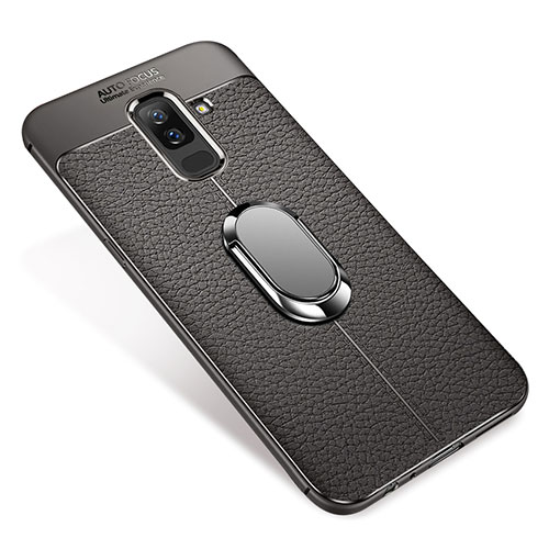 Ultra-thin Silicone Gel Soft Case Cover with Magnetic Finger Ring Stand S01 for Samsung Galaxy A6 Plus Gray