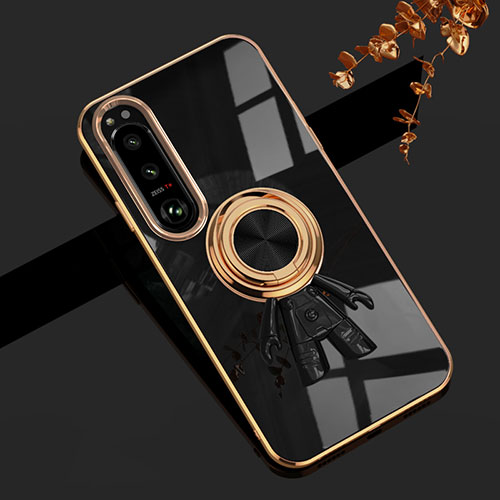 Ultra-thin Silicone Gel Soft Case Cover with Magnetic Finger Ring Stand S01 for Sony Xperia 10 V Black