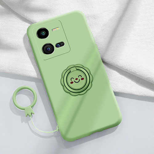 Ultra-thin Silicone Gel Soft Case Cover with Magnetic Finger Ring Stand S01 for Vivo X80 Lite 5G Green