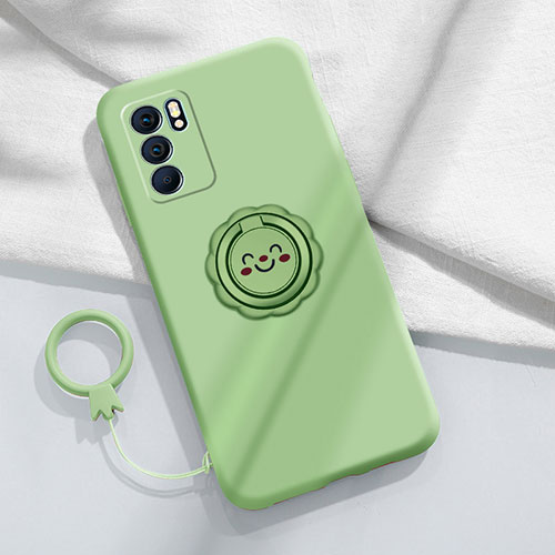 Ultra-thin Silicone Gel Soft Case Cover with Magnetic Finger Ring Stand S02 for Oppo Reno6 Pro 5G India Matcha Green