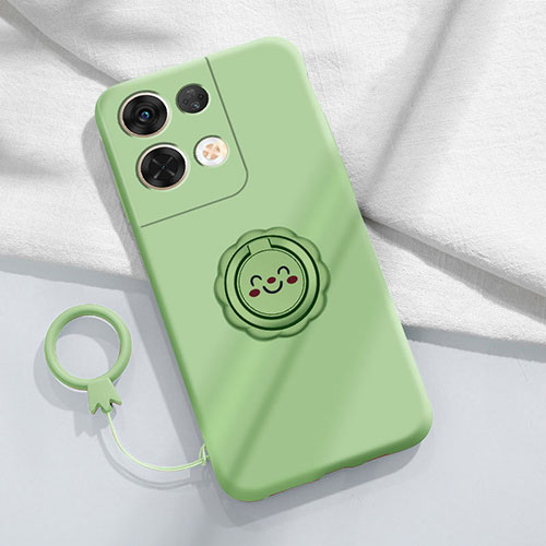 Ultra-thin Silicone Gel Soft Case Cover with Magnetic Finger Ring Stand S02 for Oppo Reno8 Pro 5G Matcha Green