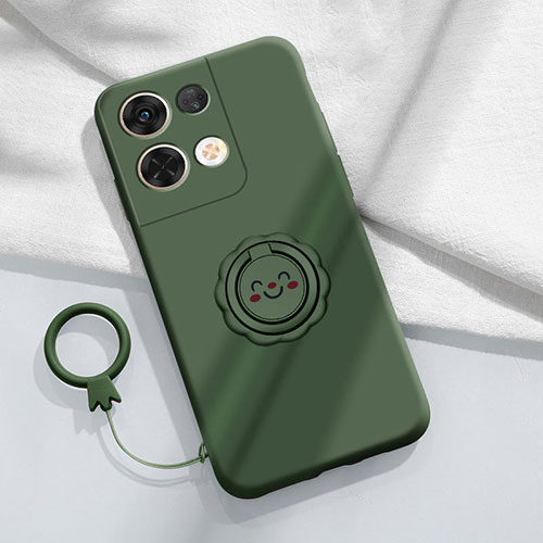 Ultra-thin Silicone Gel Soft Case Cover with Magnetic Finger Ring Stand S02 for Oppo Reno9 Pro+ Plus 5G Midnight Green