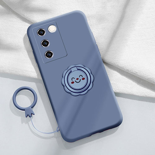Ultra-thin Silicone Gel Soft Case Cover with Magnetic Finger Ring Stand S02 for Vivo V27 5G Lavender Gray