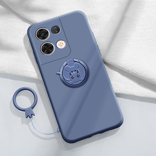 Ultra-thin Silicone Gel Soft Case Cover with Magnetic Finger Ring Stand S02 for Xiaomi Redmi Note 13 5G Lavender Gray