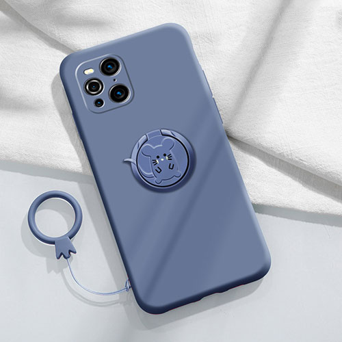 Ultra-thin Silicone Gel Soft Case Cover with Magnetic Finger Ring Stand S03 for Oppo Find X3 Pro 5G Lavender Gray