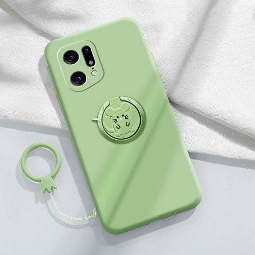 Ultra-thin Silicone Gel Soft Case Cover with Magnetic Finger Ring Stand S03 for Oppo Find X5 5G Matcha Green