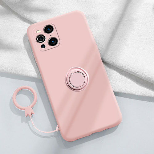 Ultra-thin Silicone Gel Soft Case Cover with Magnetic Finger Ring Stand S04 for Oppo Find X3 Pro 5G Pink